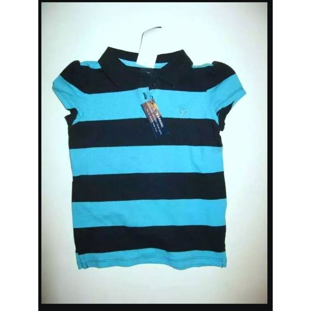 NEW Gap Kids girls shirt XS 4 5 navy blue aqua striped short sleeve polo top tee